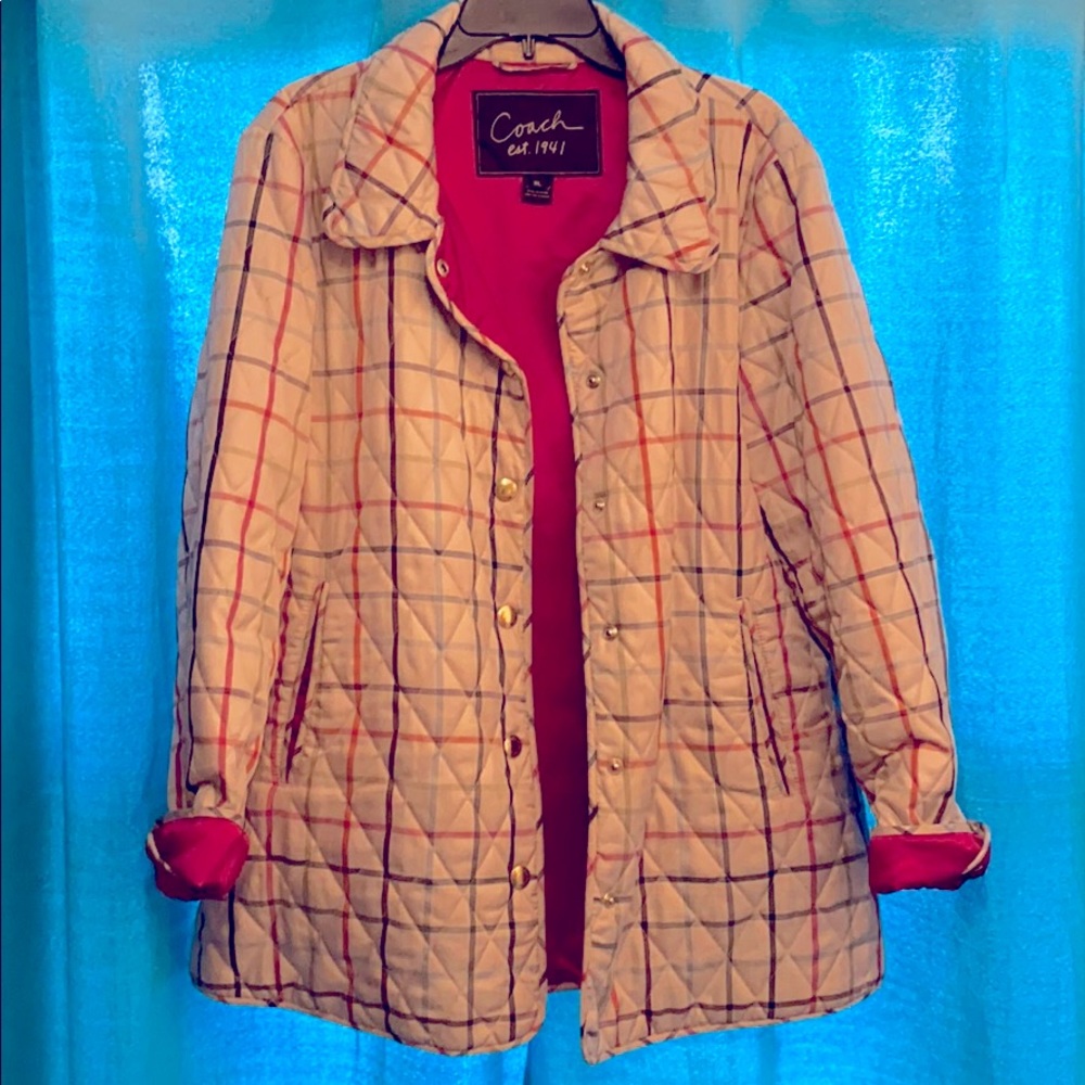 Coach heritage tattersall plaid coat XL